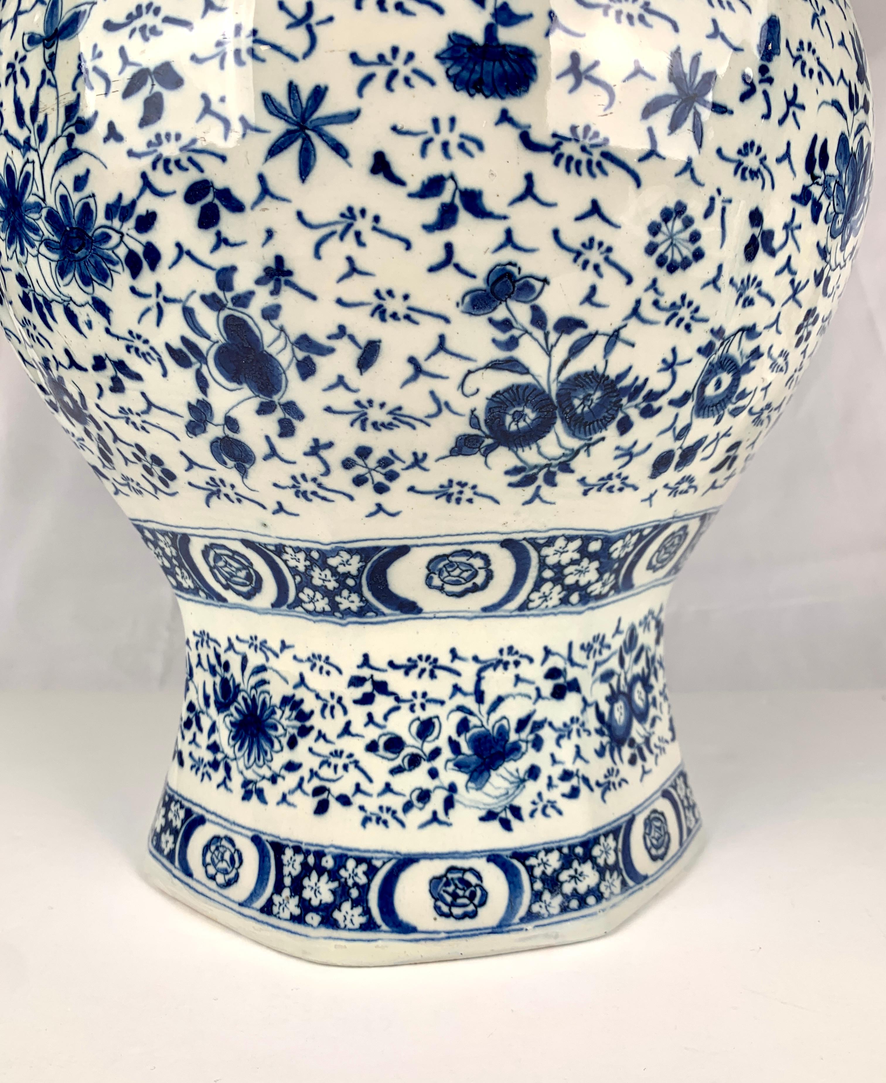 Hand-Painted Large Blue and White Dutch Delft Vase 18th Century, Circa 1770