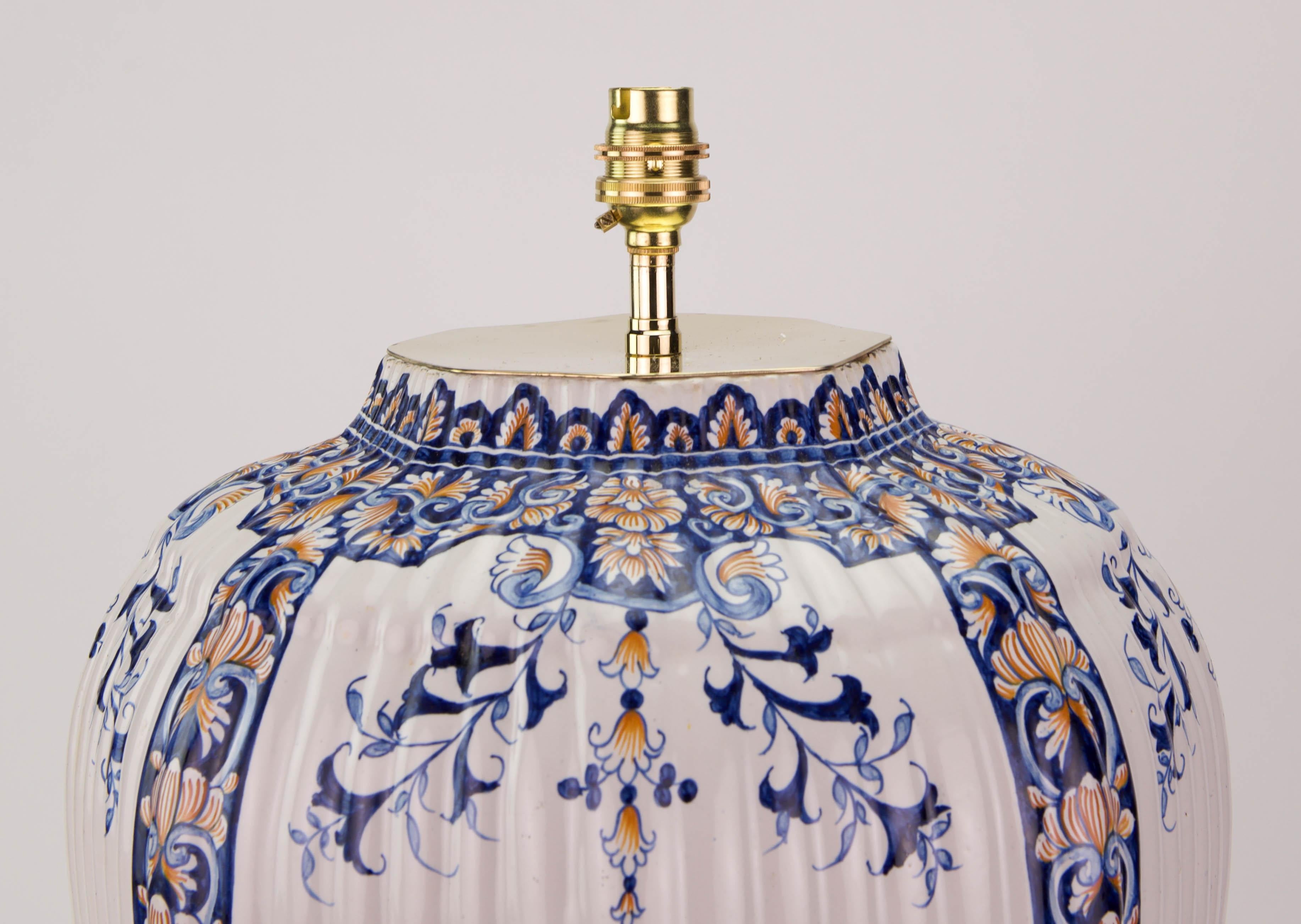 Large Blue and White Faience Antique Table Lamp In Good Condition For Sale In London, GB