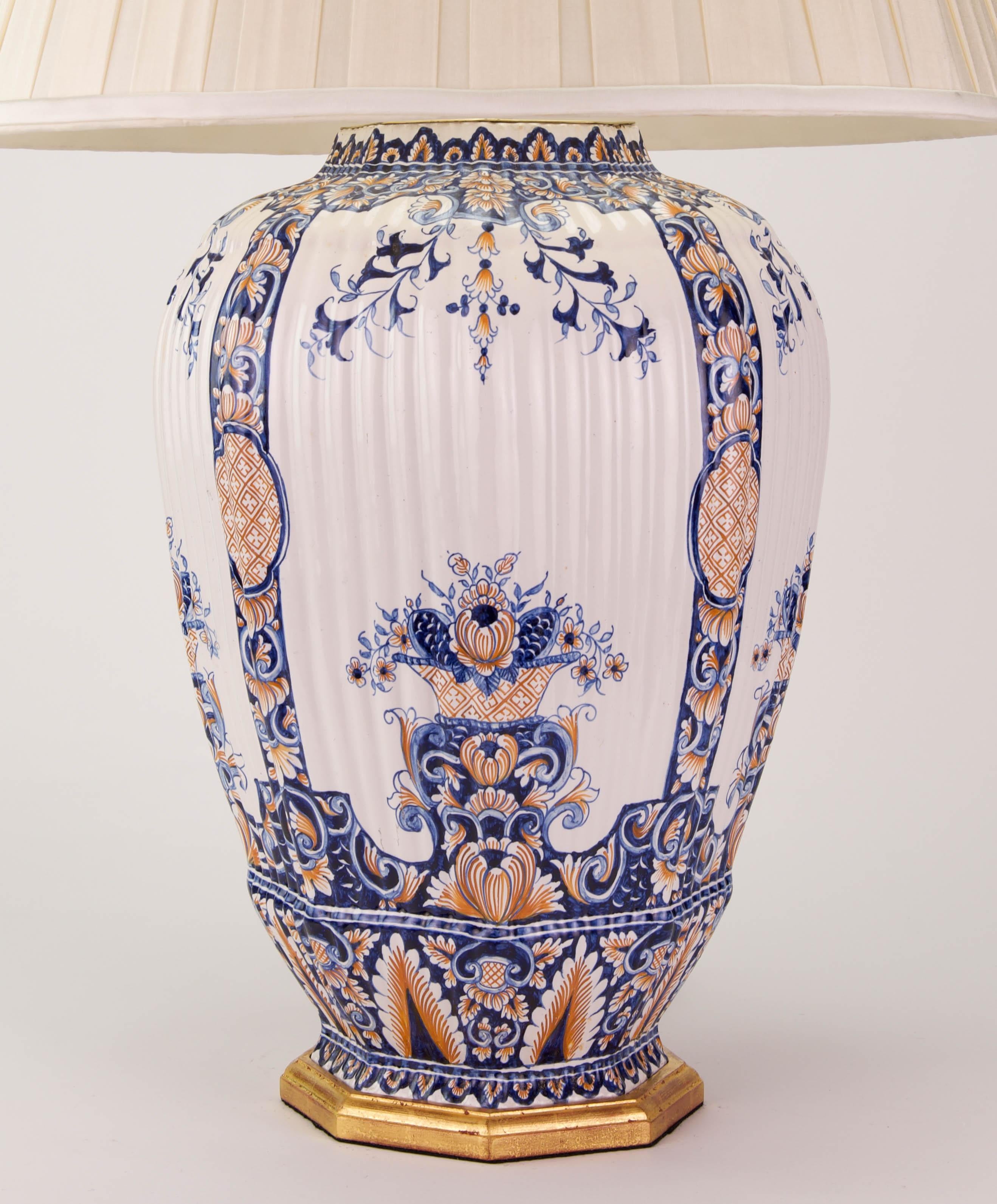 Delft Large Blue and White Faience Antique Table Lamp For Sale