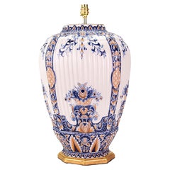 Large Blue and White Faience Antique Table Lamp