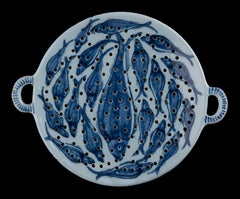 Large blue and white fish colander Delft, 1725-1750