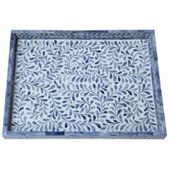 Large Blue and White Floral Tray