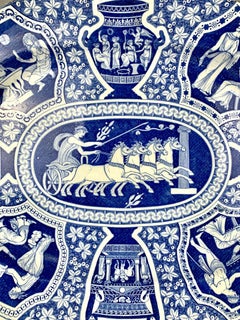 Gran Plato Azul y Blanco Spode Greekware Inglaterra Circa 1810 Neoclásico