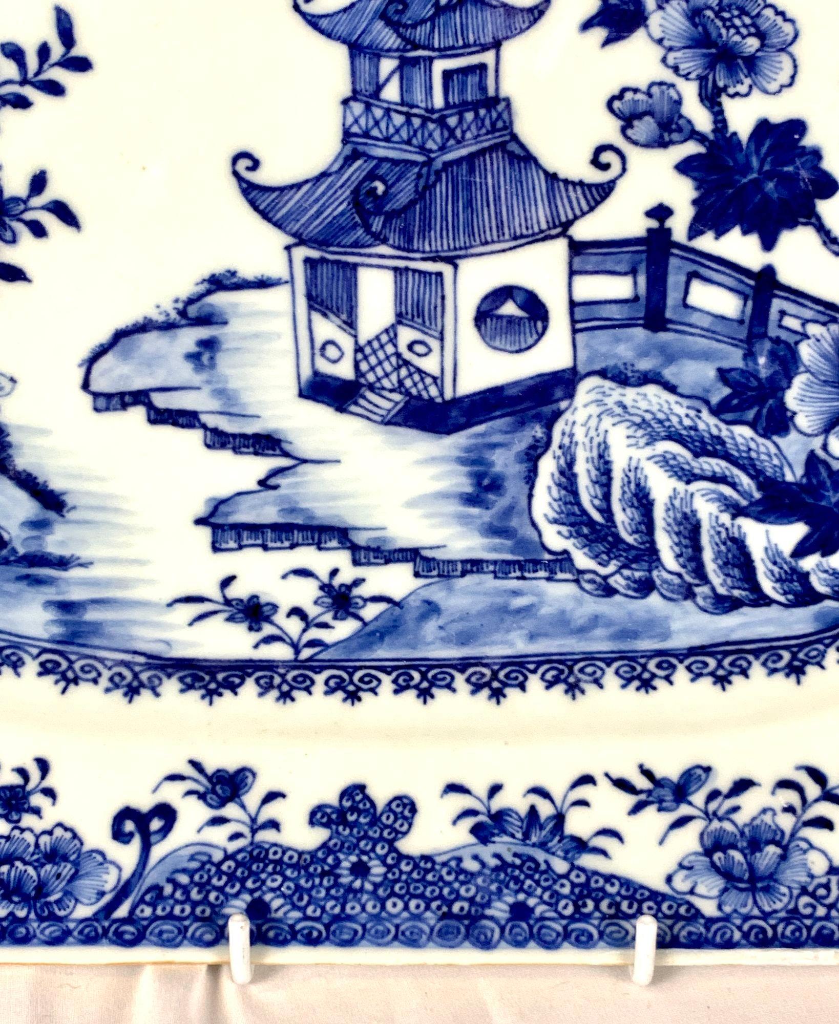 Large Blue and White Hand-Painted Chinese Porcelain Platter 18th Century C-1780 In Excellent Condition In Katonah, NY