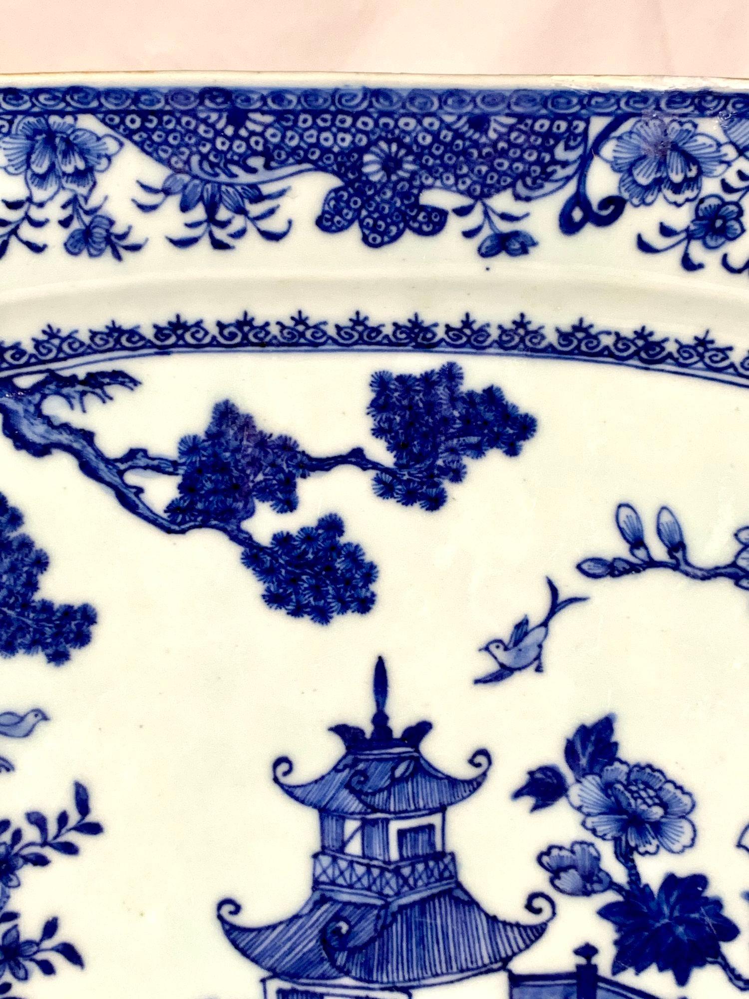 Late 18th Century Large Blue and White Hand-Painted Chinese Porcelain Platter 18th Century C-1780