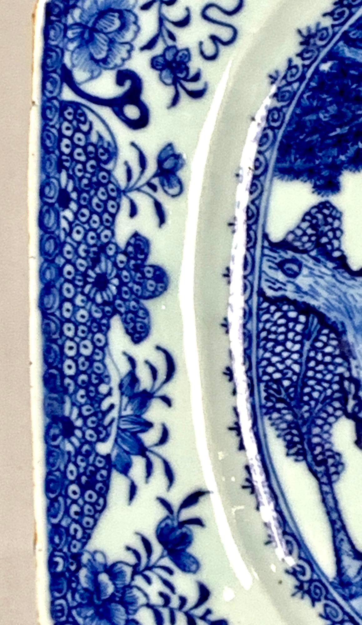 Large Blue and White Hand-Painted Chinese Porcelain Platter 18th Century C-1780 1