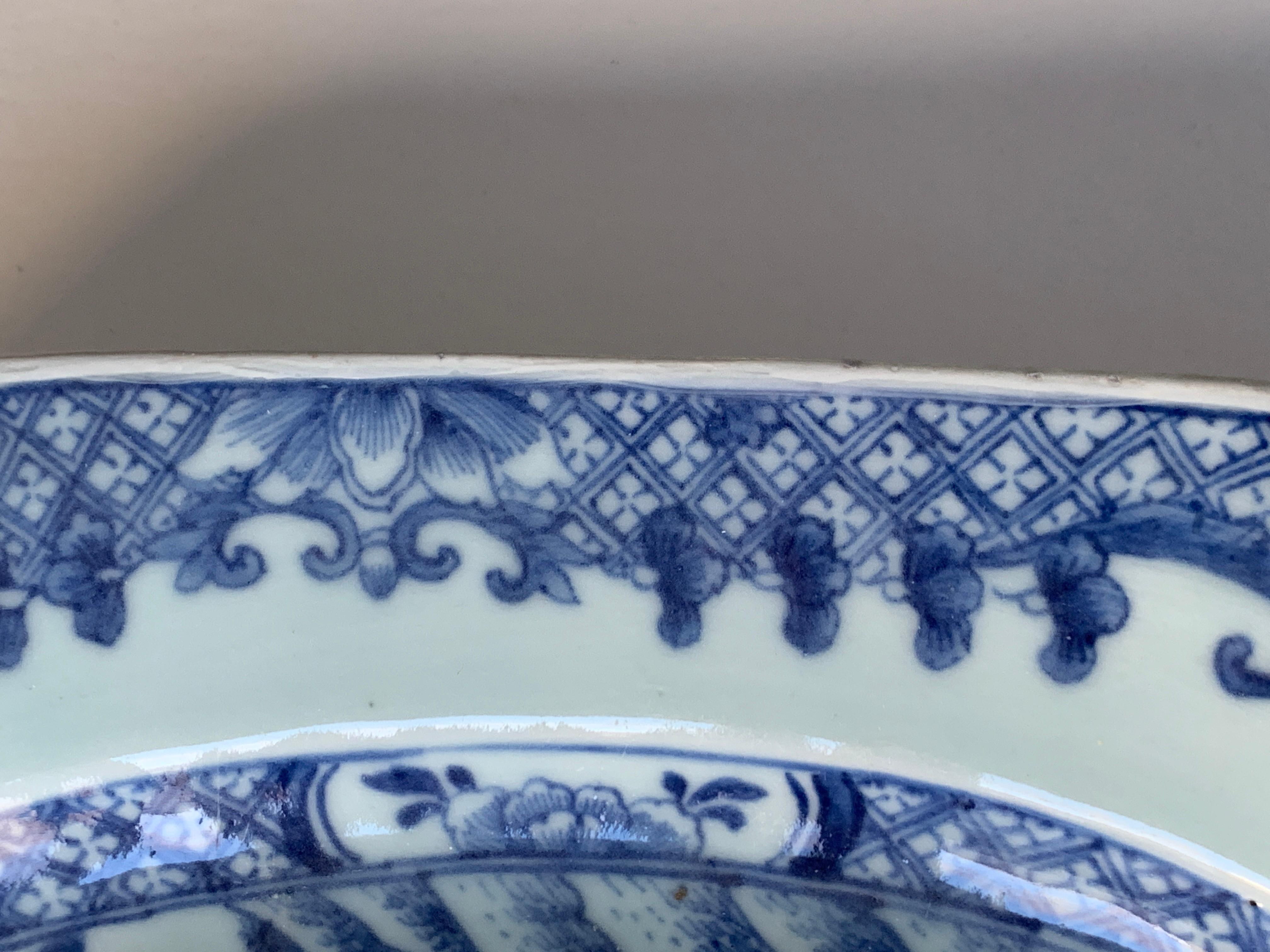 Large Blue and White Hand-Painted Chinese Porcelain Platter, 18th Century c-1780 3