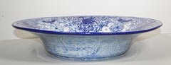Large Blue and White Mexican Talavera Glazed Ceramic Bowl