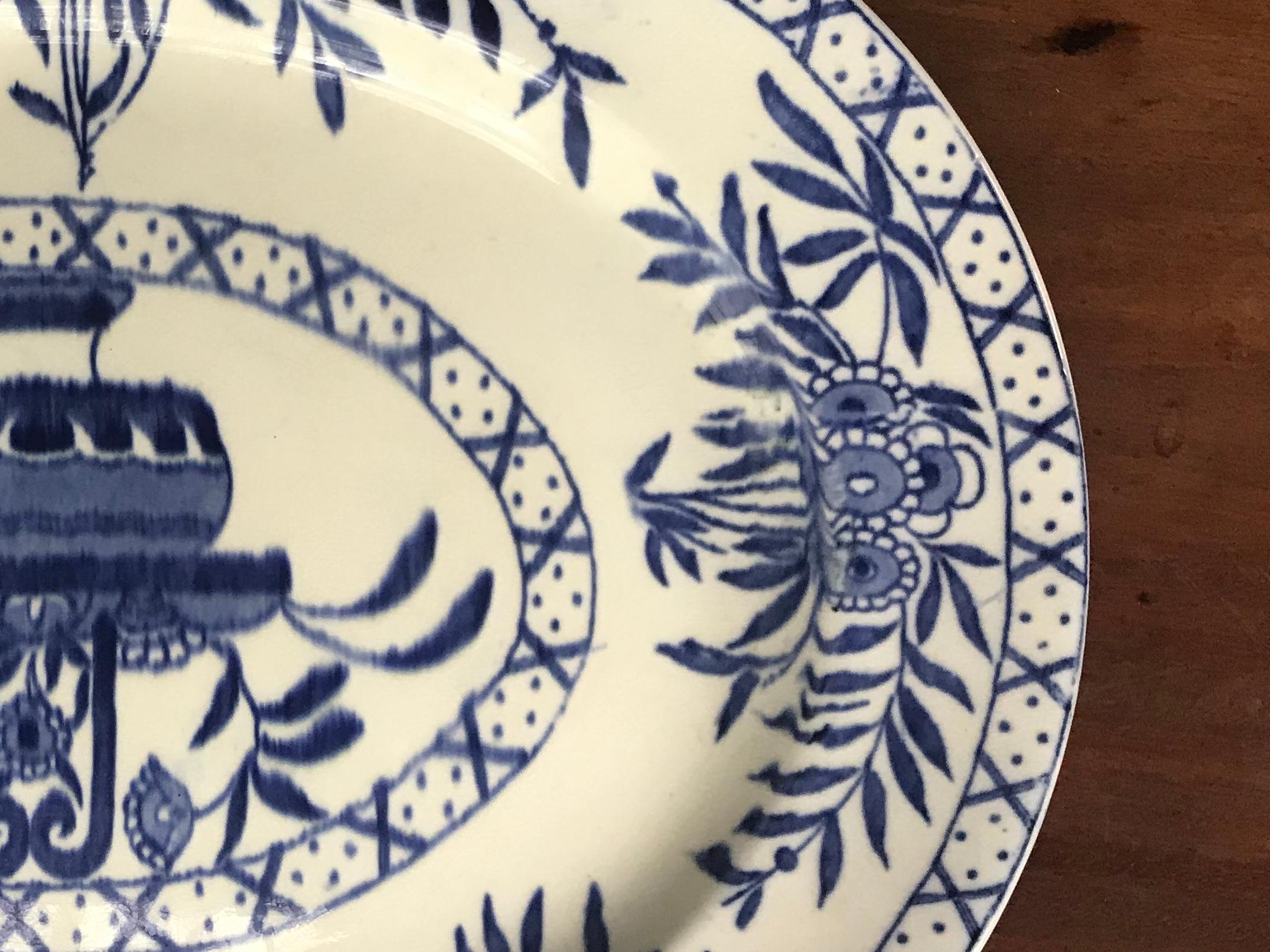 blue and white oval platter