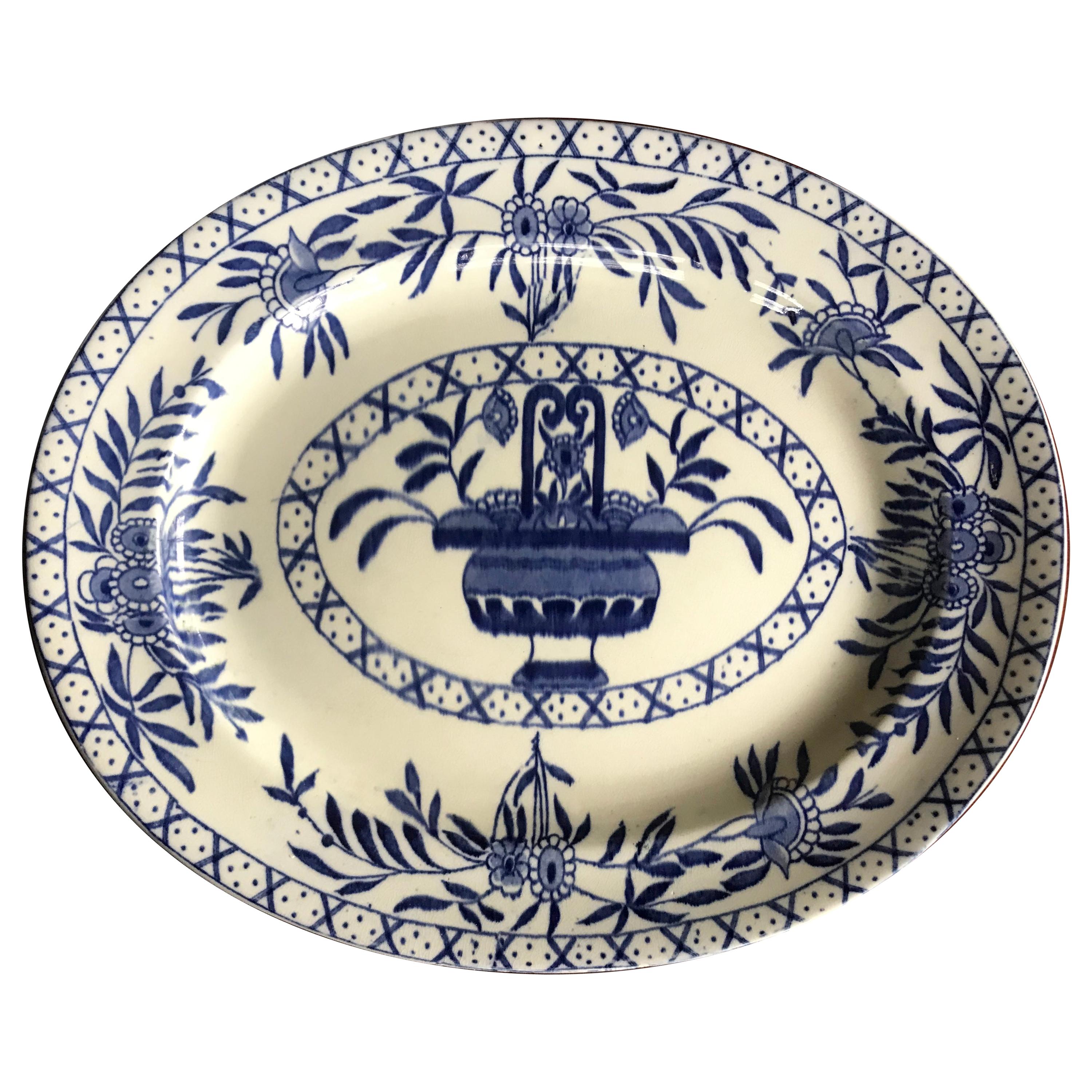 Large Blue and White Oval Platter