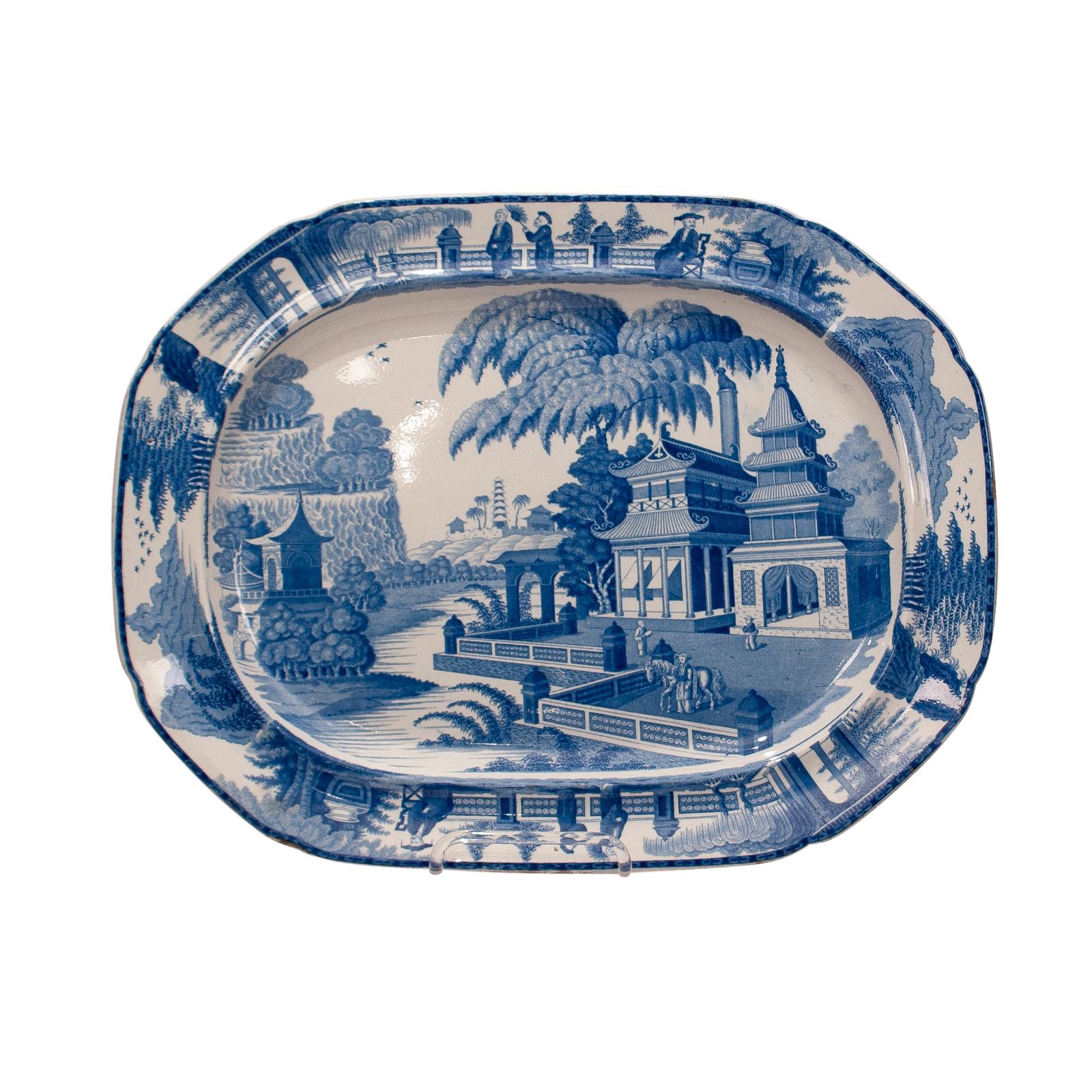 Large Blue and White Platter in the Chinese Style, England, circa 1820