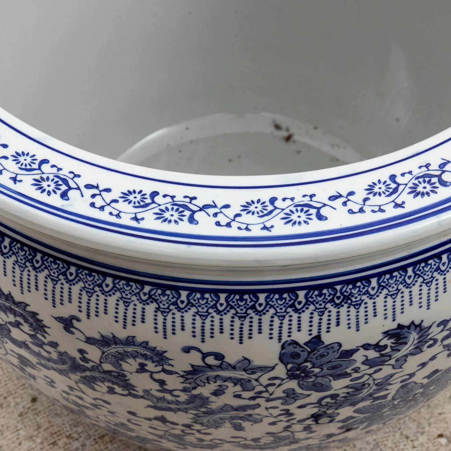 20th Century Large Blue and White Porcelain Planter