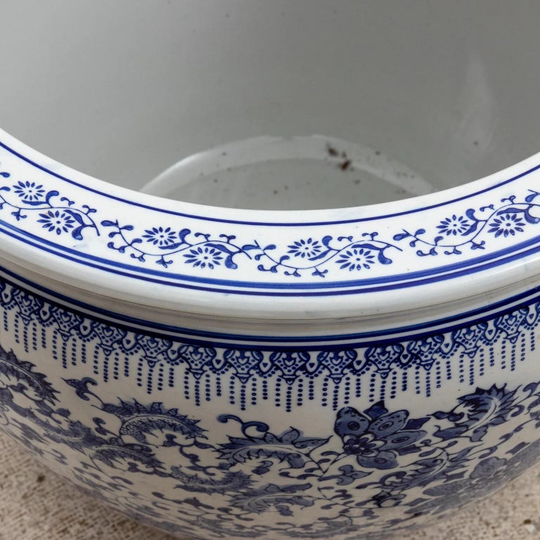 Large Blue and White Porcelain Planter For Sale at 1stDibs