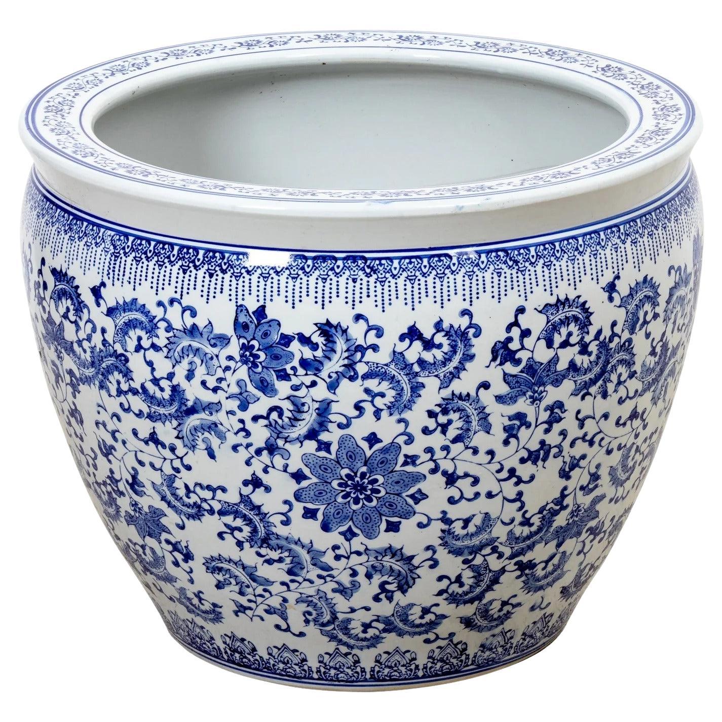 Large Blue and White Porcelain Planter For Sale at 1stDibs