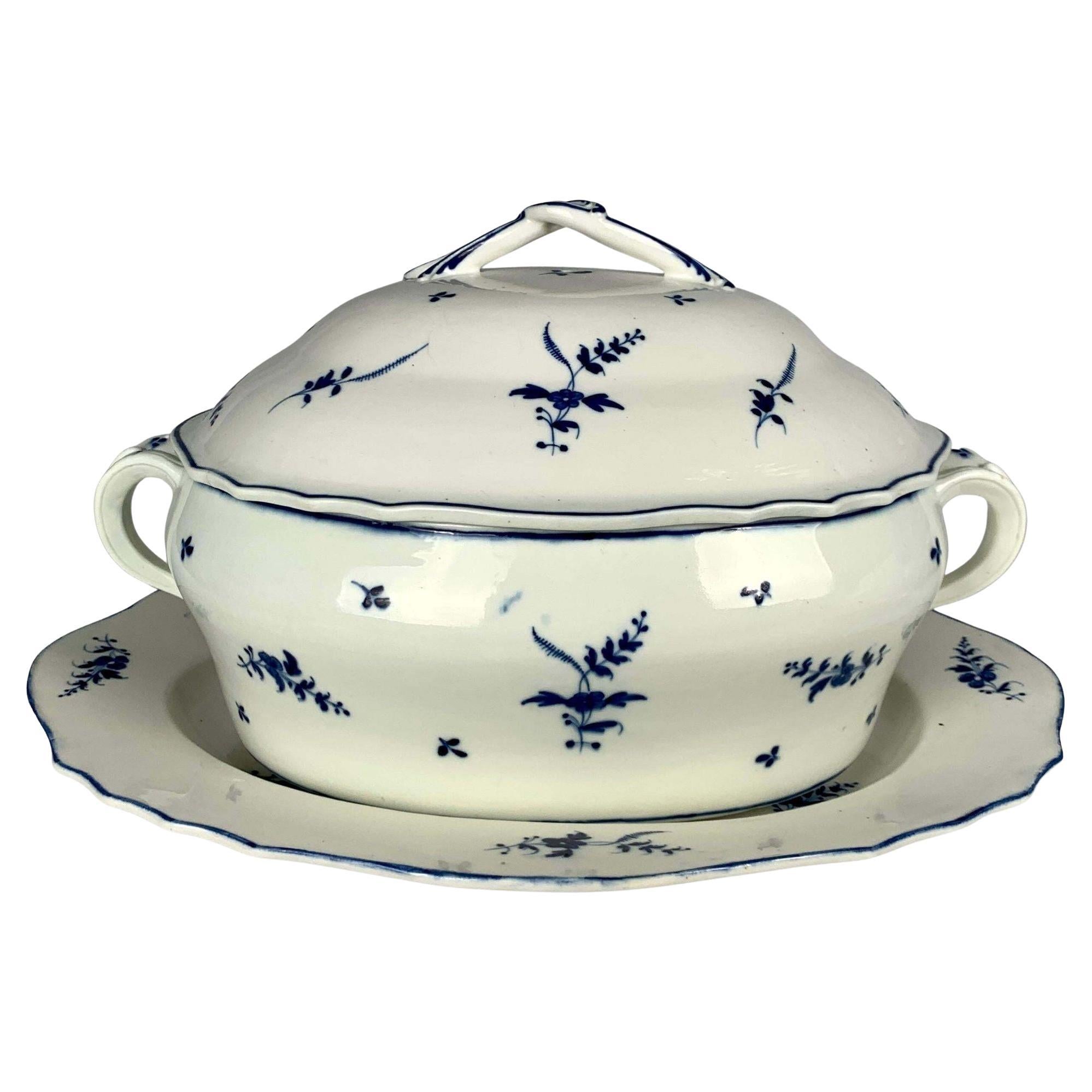 Large Blue and White Porcelain Soup Tureen French 18th Century For Sale