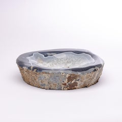 Large Blue and White Shade Agate Geode Handcrafted Bowl from Madagascar