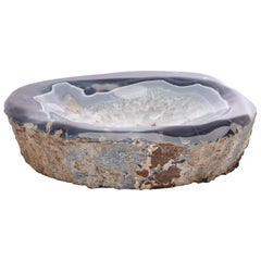 Large Blue and White Shade Agate Geode Handcrafted Bowl from Madagascar