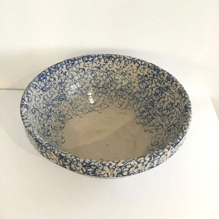 Large Blue and White Spongeware Bowl at 1stDibs blue and white
