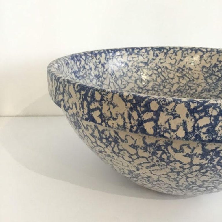 Large Blue and White Spongeware Bowl at 1stDibs blue and white