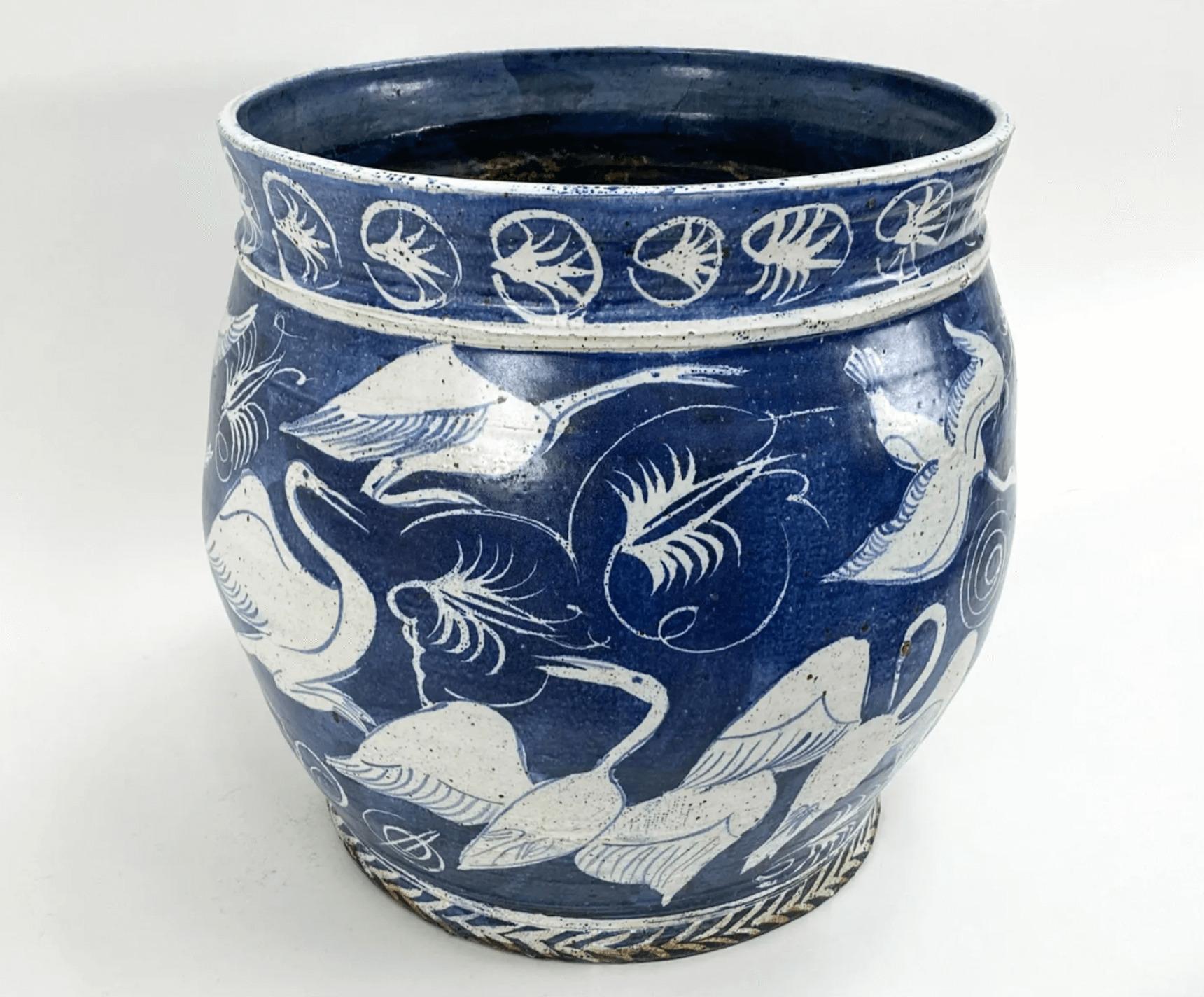 Large Blue and White Fishbowl form Planter or Jardinière, M. Jay Lindsay, 1979 3