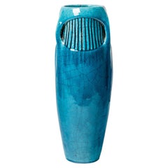 Large Blue Art Deco Ceramic Vase by Edmond Lachenal 1900 Decoration
