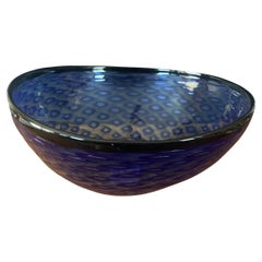 Large Blue Art Glass Centerpiece Bowl