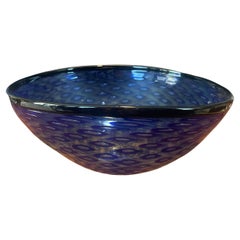 Vintage Large Blue Art Glass Centerpiece Bowl