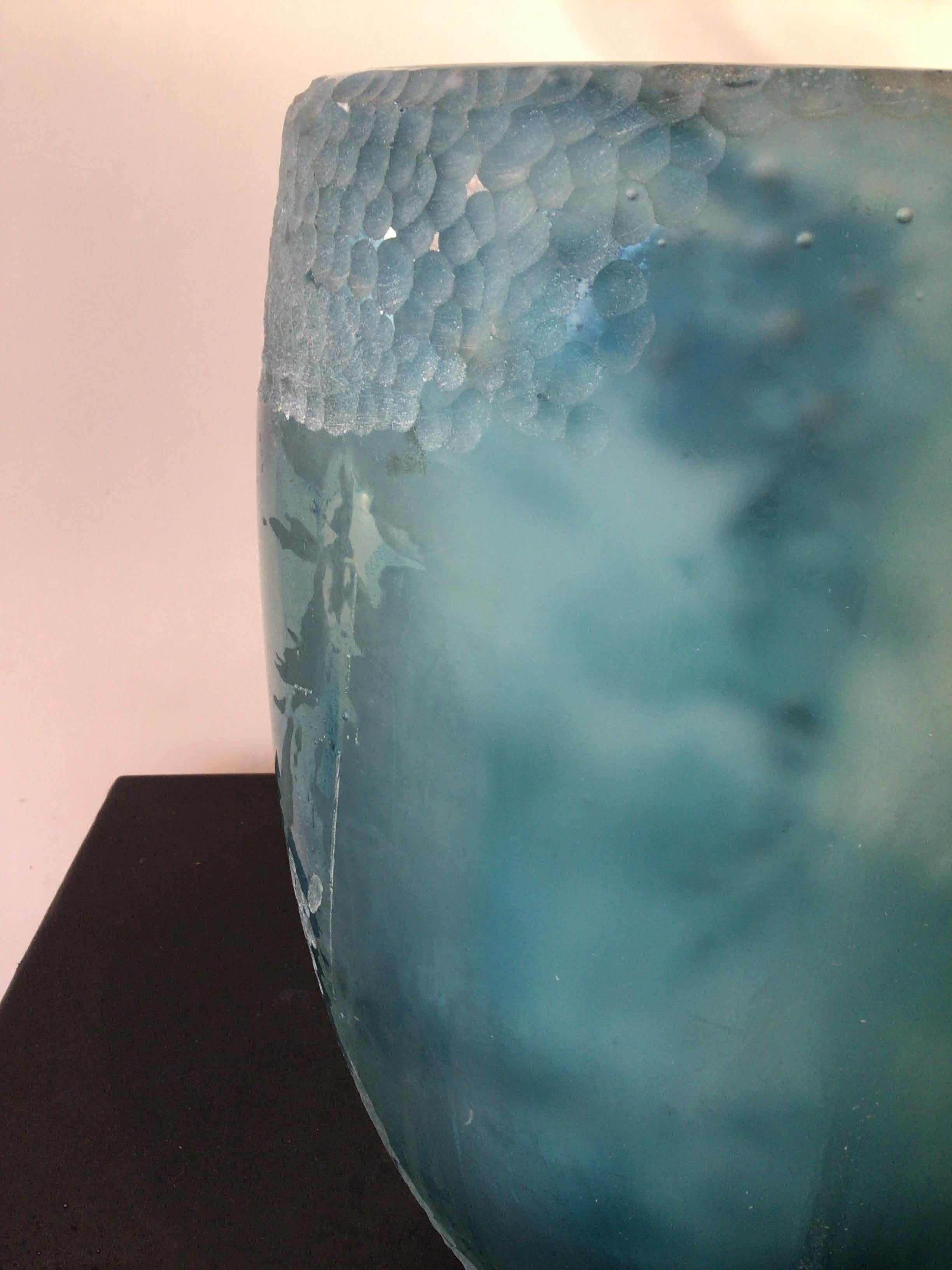 Large Blue Art Glass Vase by Stuart Braunstein For Sale 3