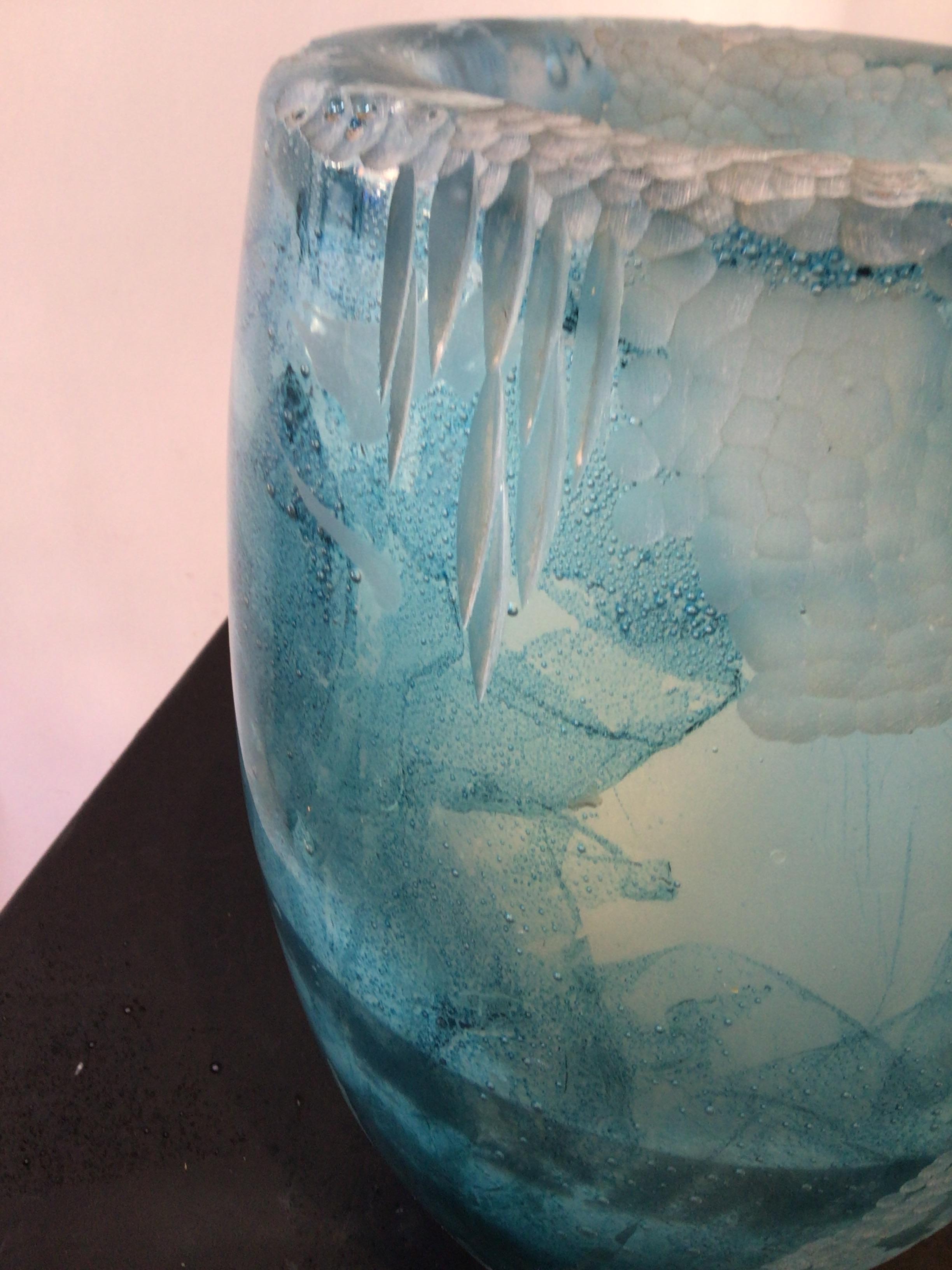 Large Blue Art Glass Vase by Stuart Braunstein For Sale 5