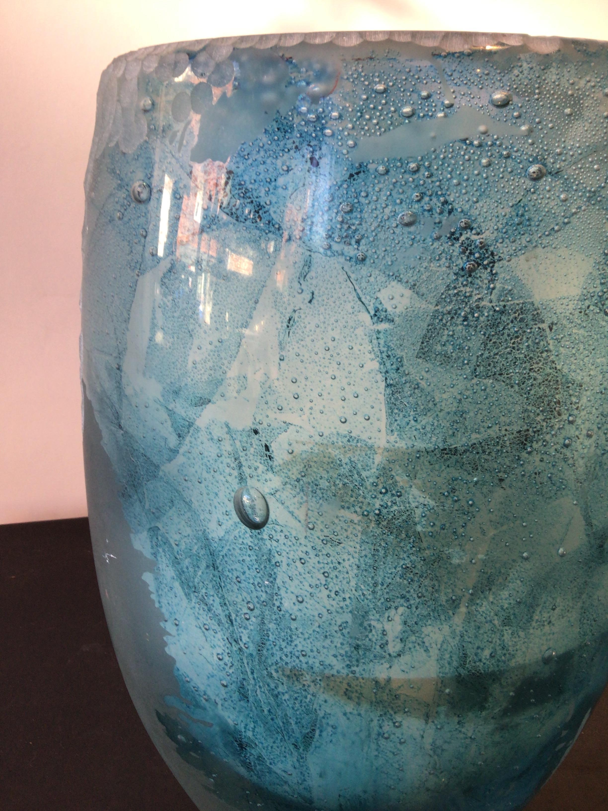 Large Blue Art Glass Vase by Stuart Braunstein For Sale 6