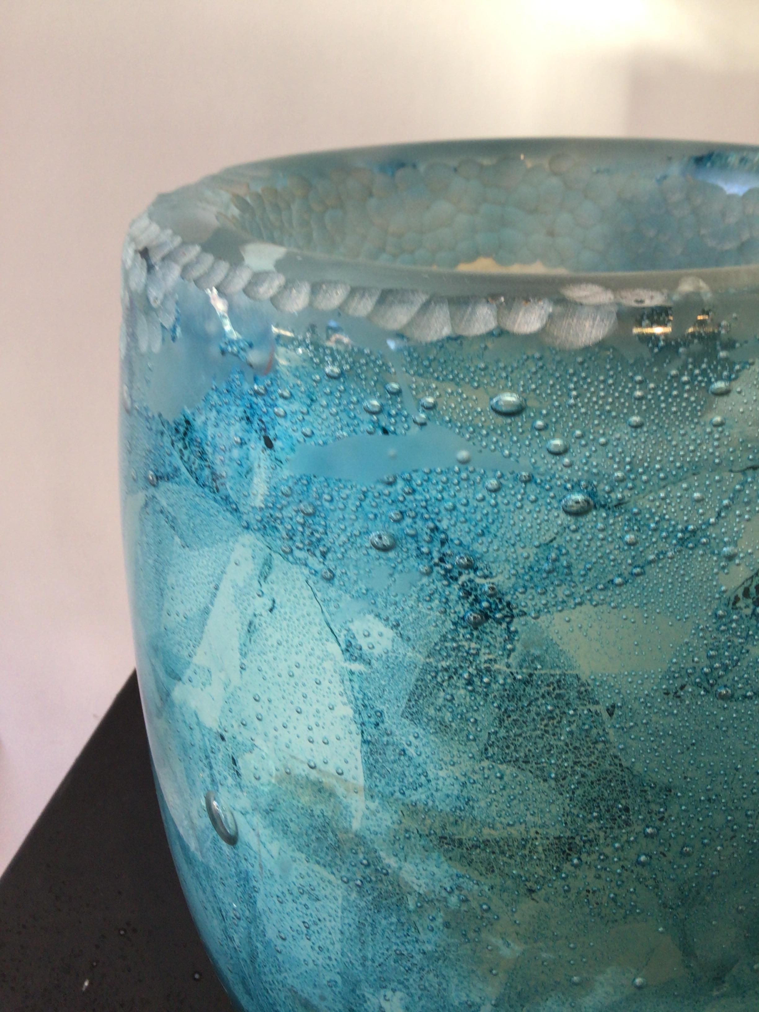 Large Blue Art Glass Vase by Stuart Braunstein For Sale 7