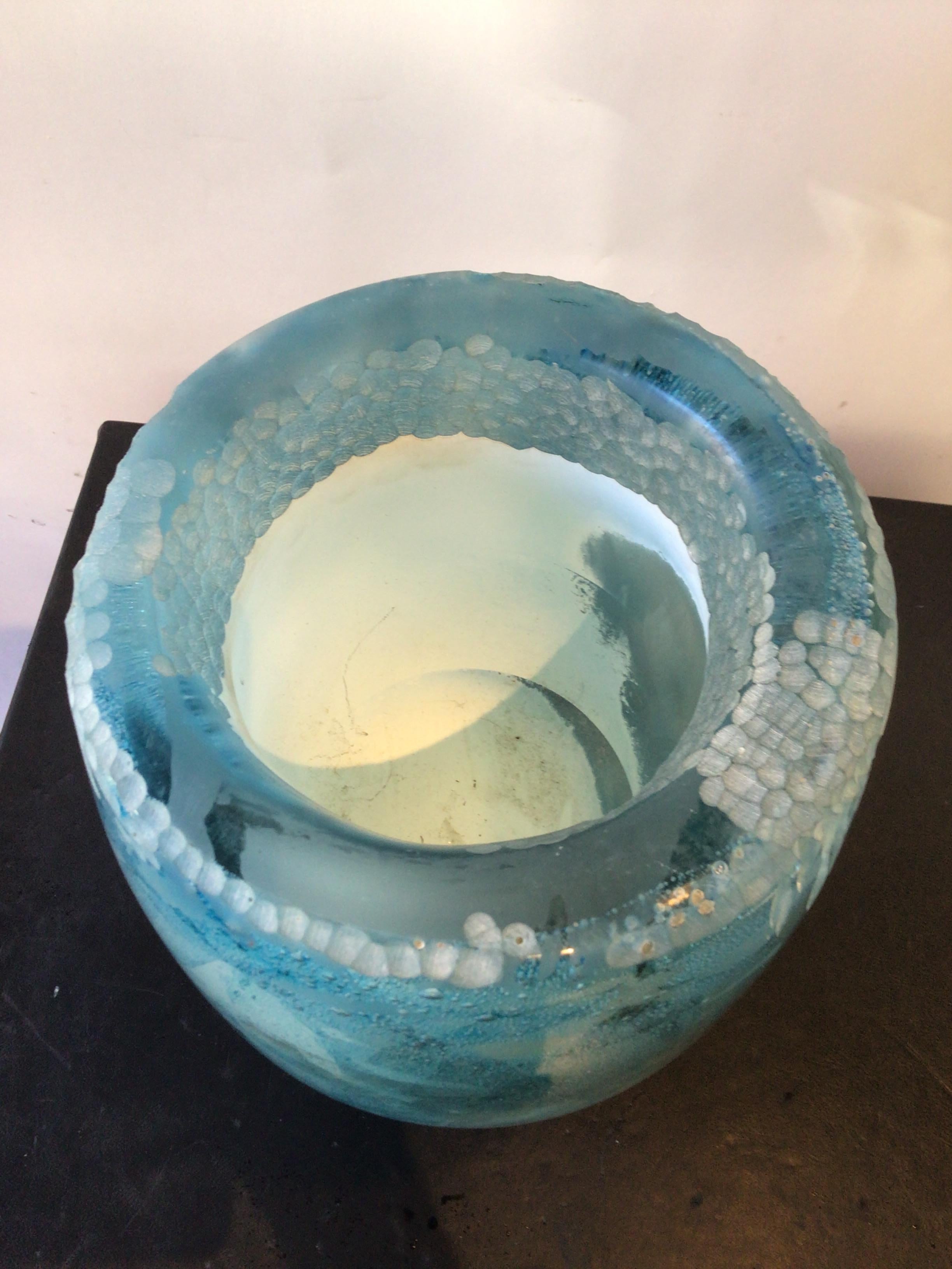 Late 20th Century Large Blue Art Glass Vase by Stuart Braunstein For Sale
