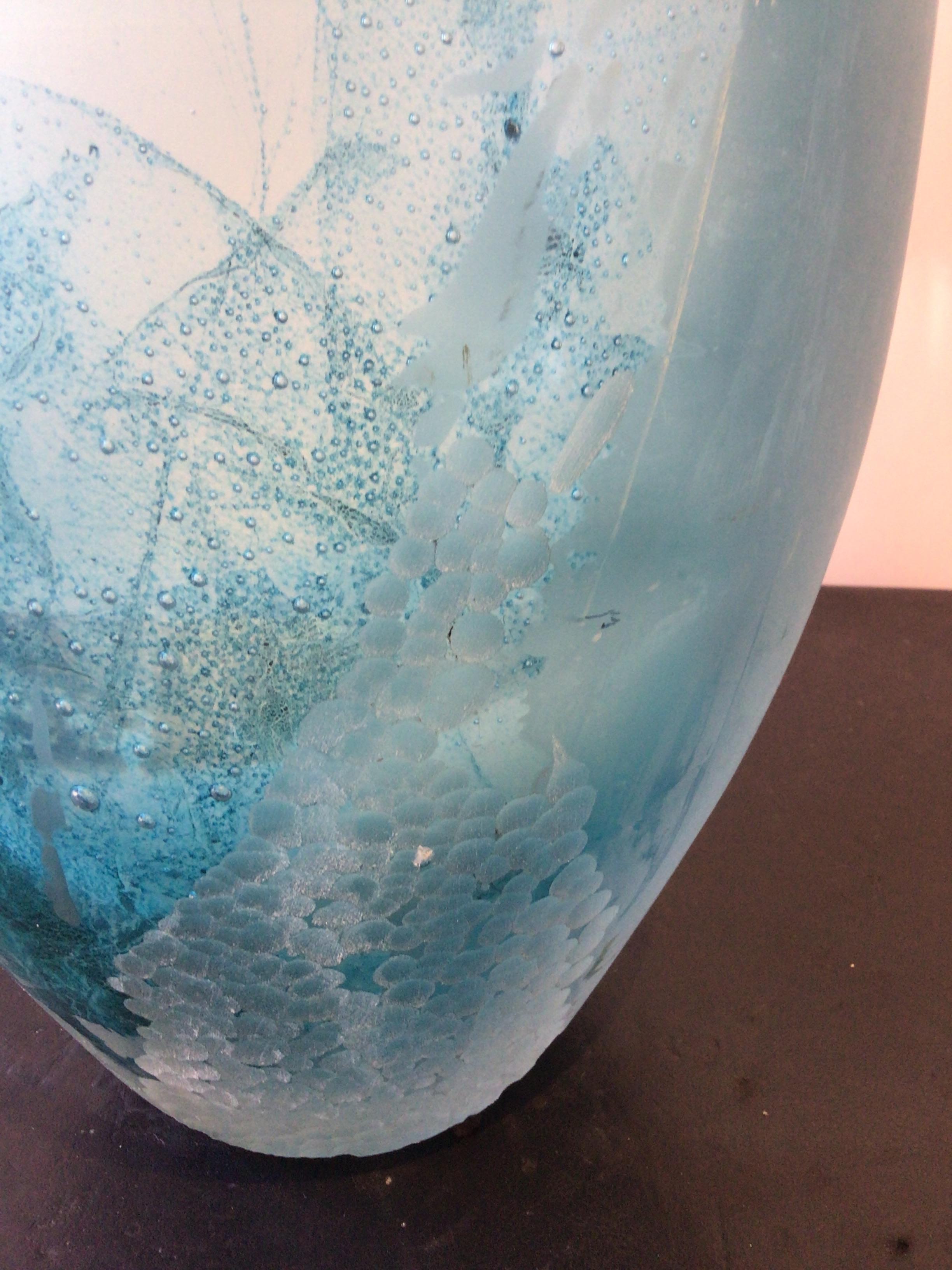 Large Blue Art Glass Vase by Stuart Braunstein For Sale 2