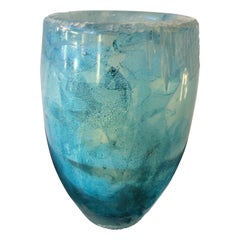 Gran jarrón de vidrio artístico azul de Stuart Braunstein