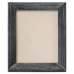 Portarretratos grande azul/negro con cubierta de piel de zapa auténtica