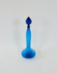 Large blue Blenko glass bottle with stopper