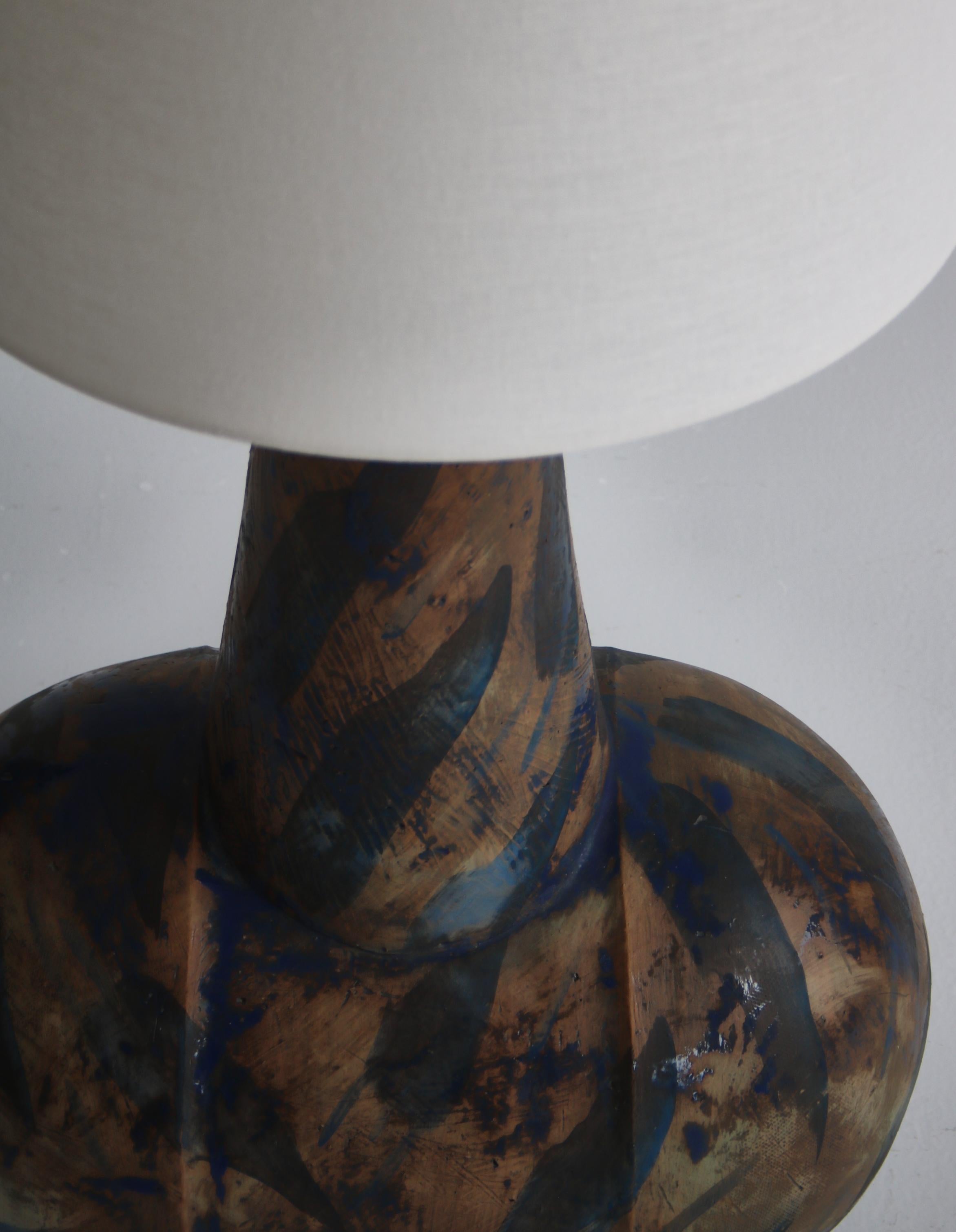 Large Blue Brown Ceramics Table / Floor Lamp by Birte Troest, Denmark, 1970s For Sale 5