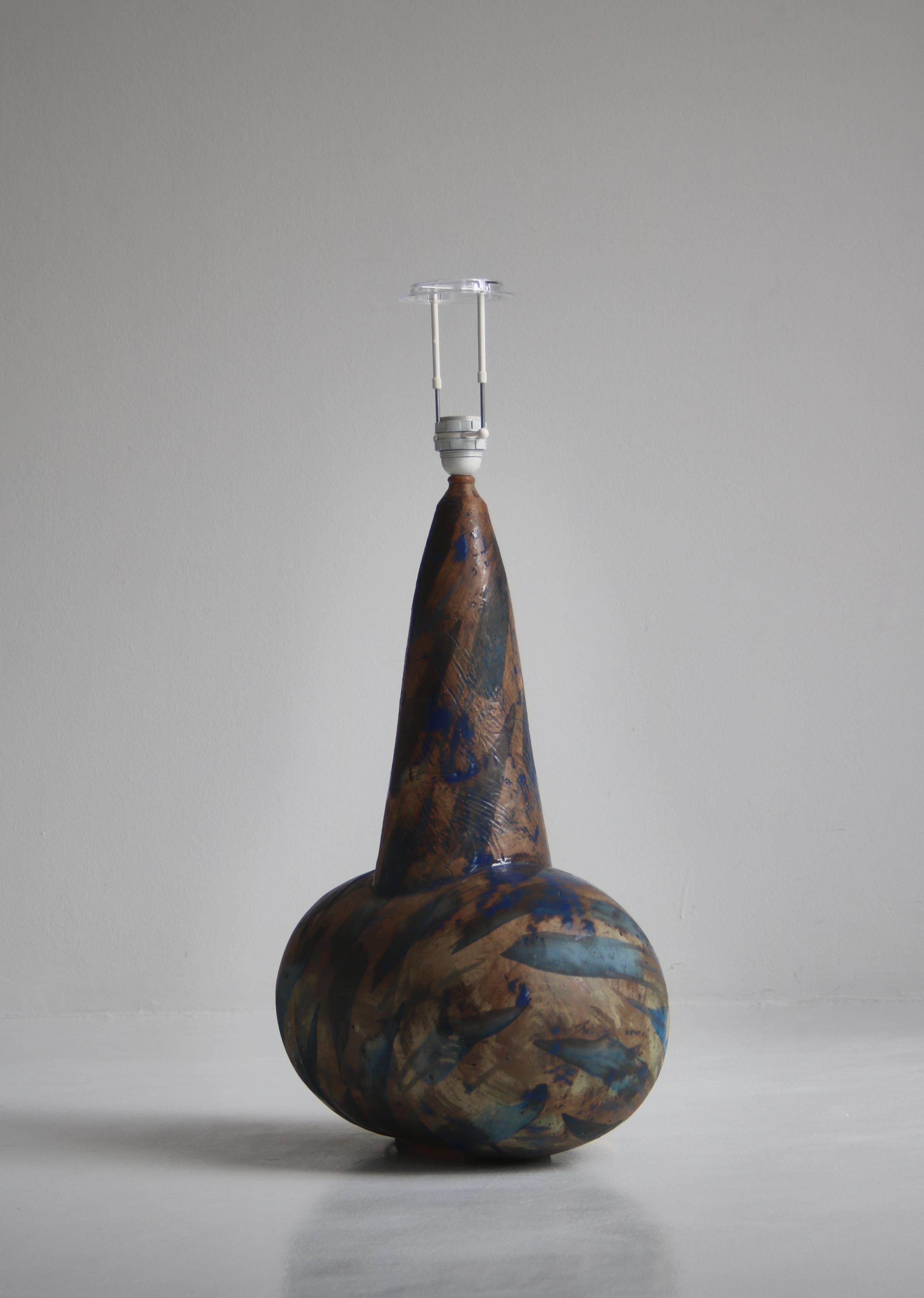 Grande table / lampadaire en céramique bleue et marron par Birte Troest, Danemark, 1970 en vente 6
