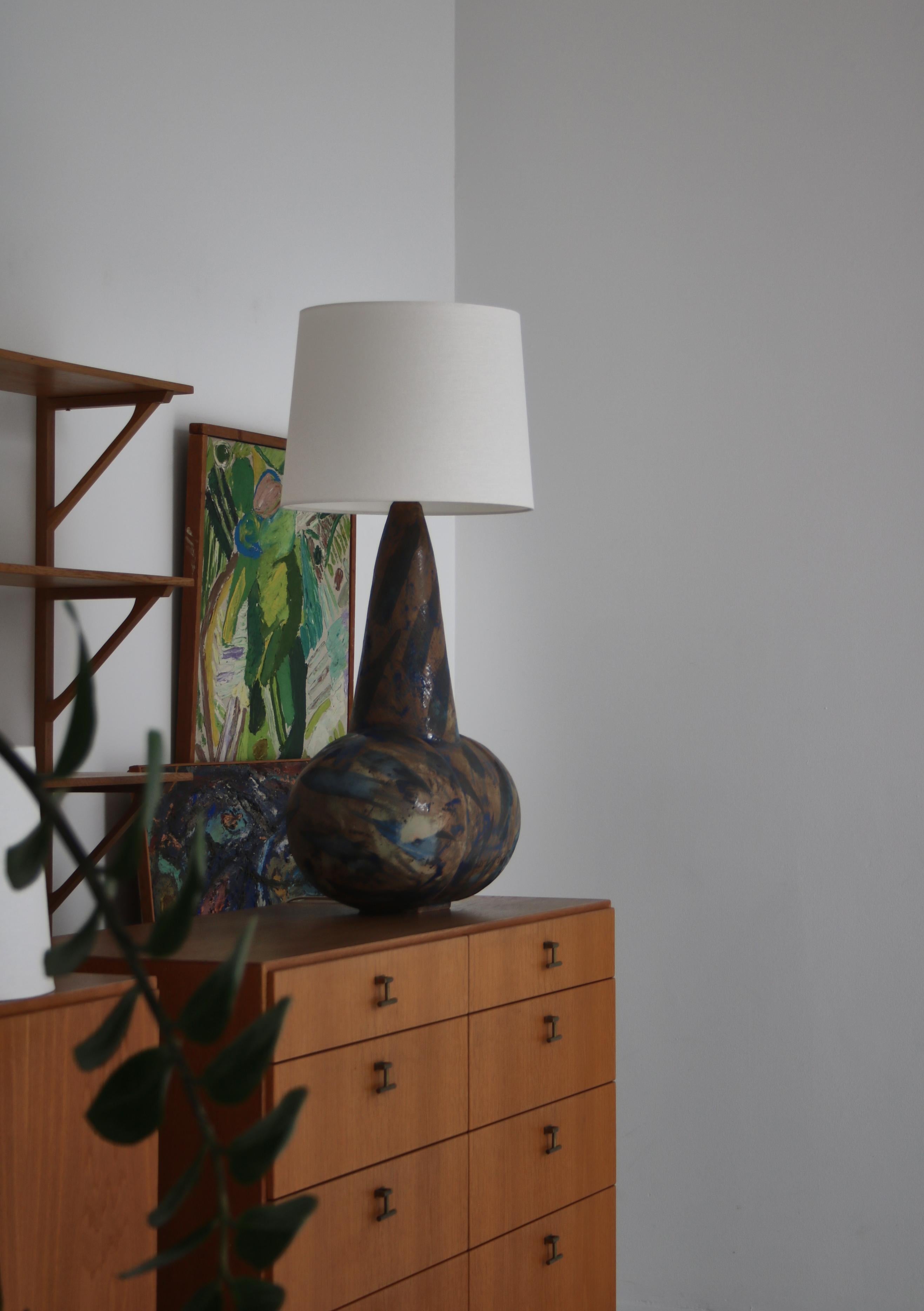 Grande table / lampadaire en céramique bleue et marron par Birte Troest, Danemark, 1970 en vente 8