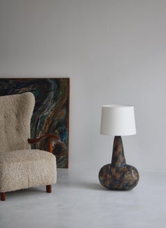 Large Blue Brown Ceramics Table / Floor Lamp by Birte Troest, Denmark, 1970s
