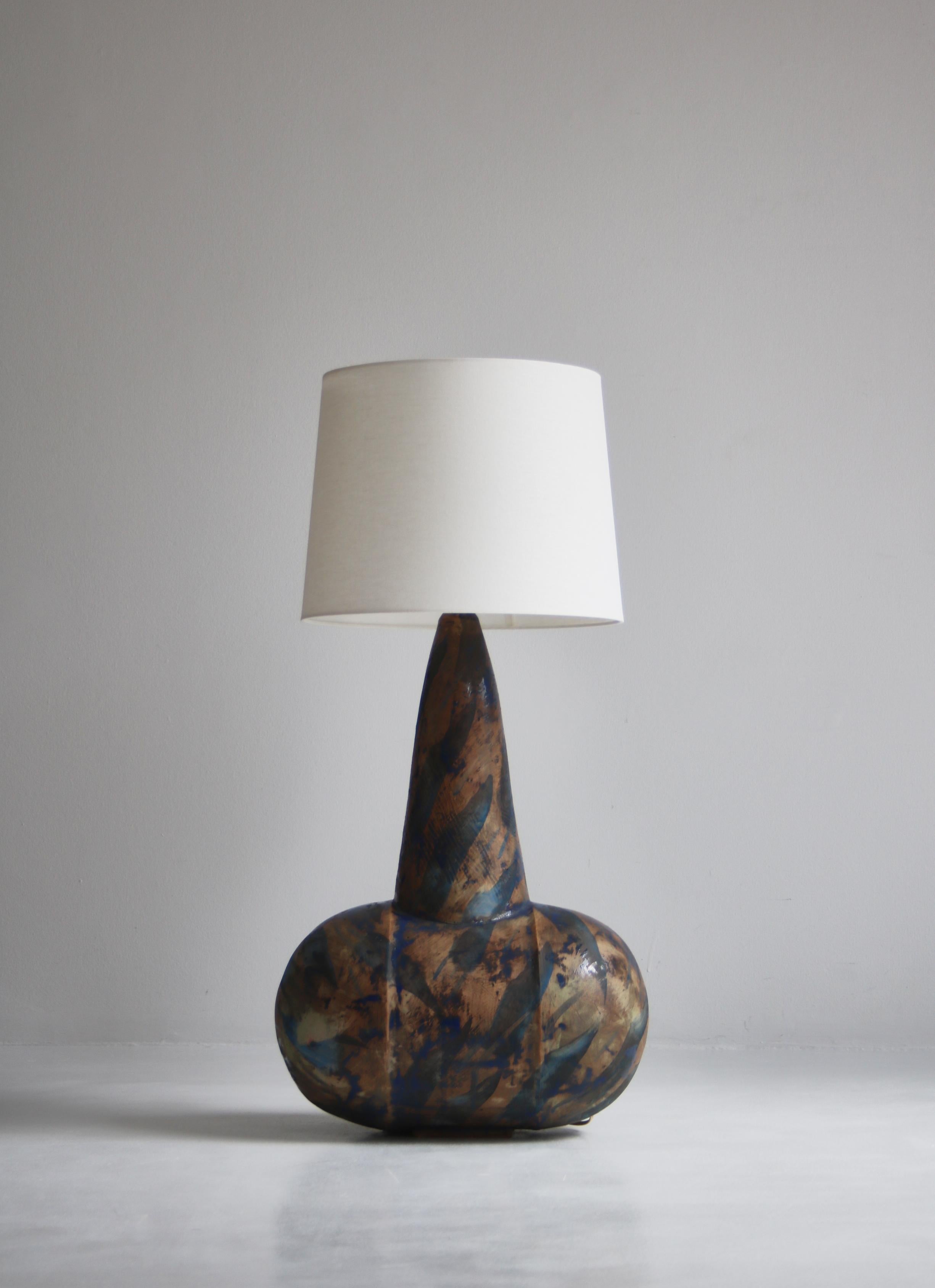 Danish Large Blue Brown Ceramics Table / Floor Lamp by Birte Troest, Denmark, 1970s For Sale