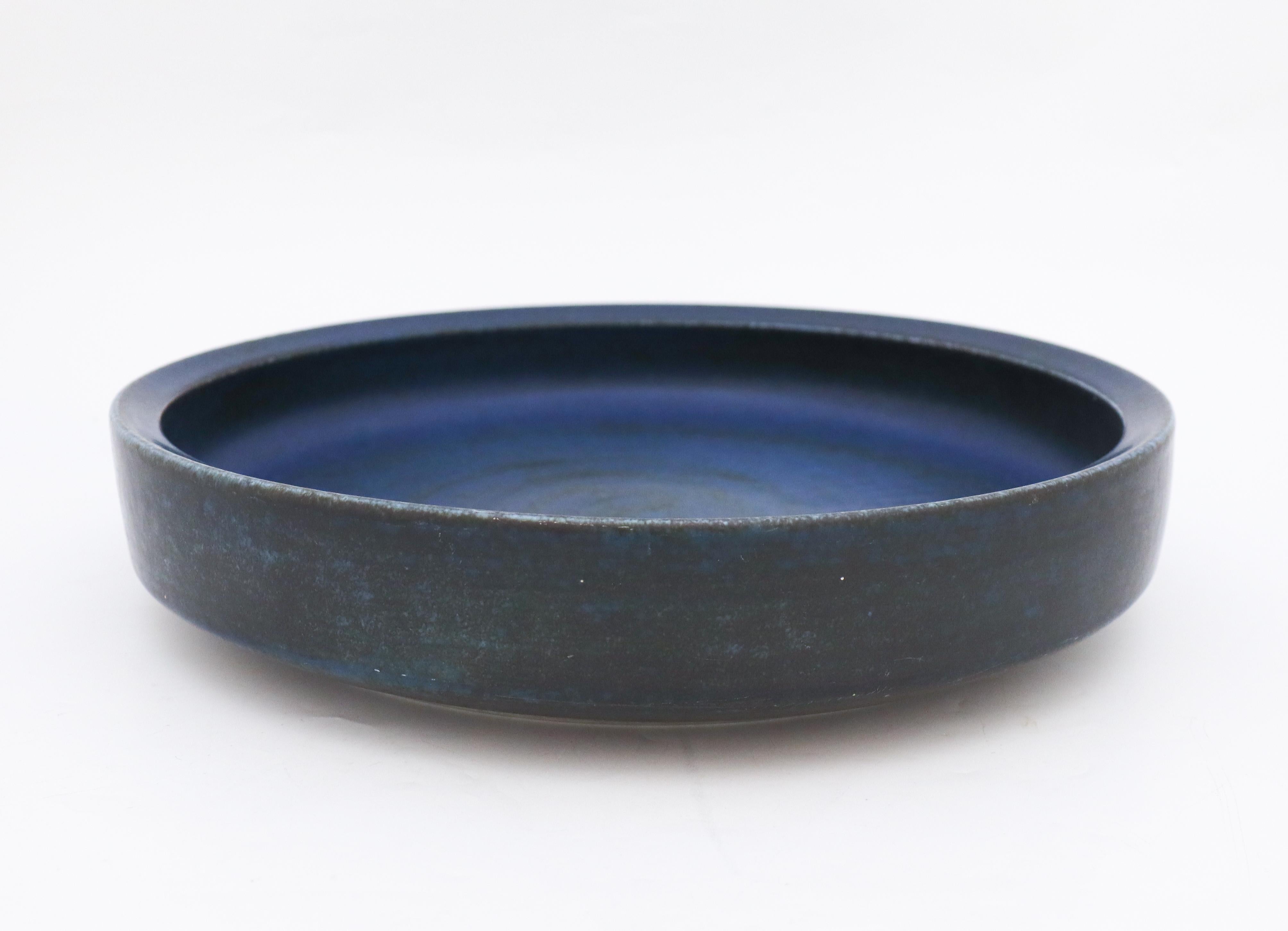 Mid-century Swedish large blue bowl from Rörstrand, designed by Carl-Harry Stålhane. It is 38 cm (15.2