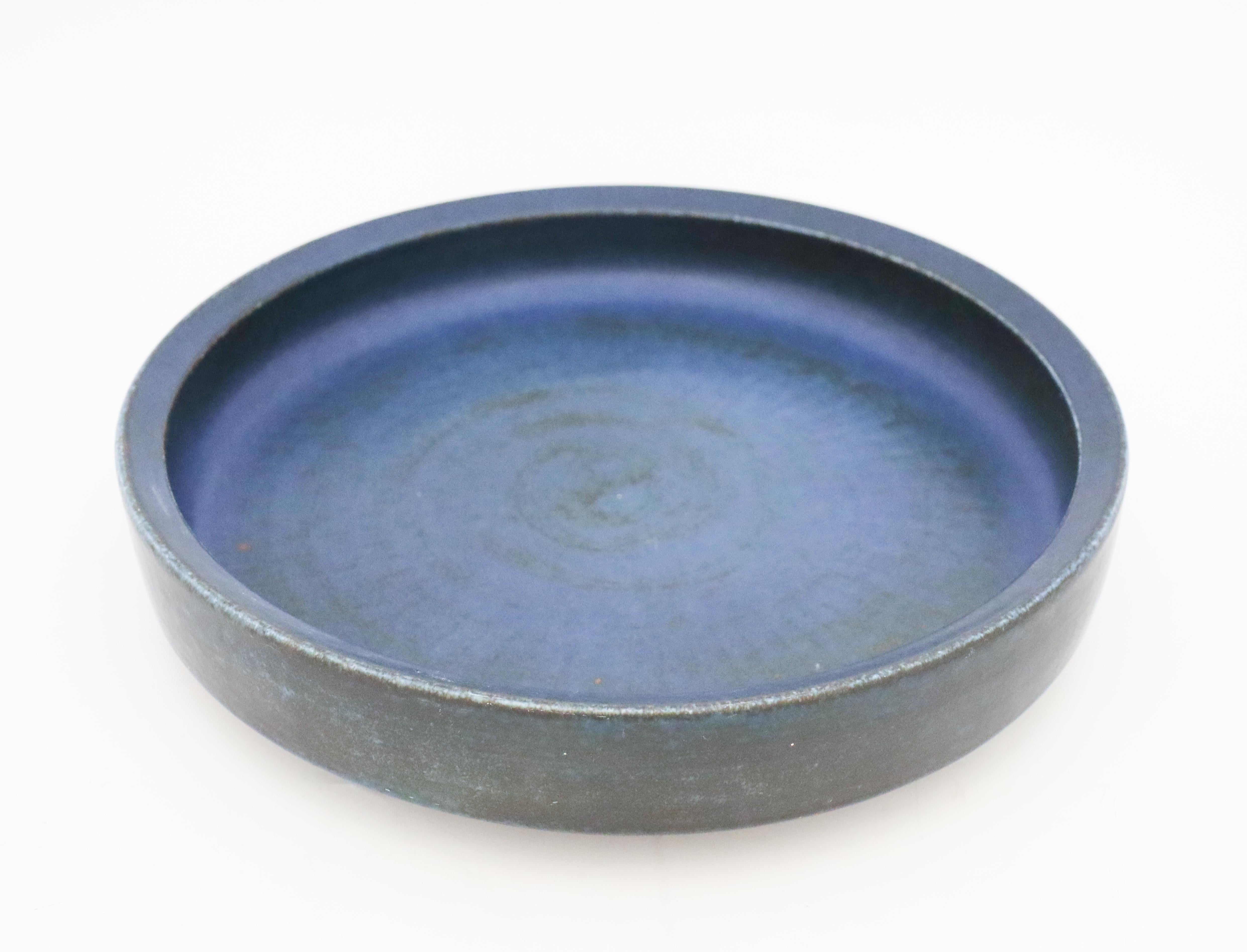 Swedish Large Blue Ceramic Bowl, Carl-Harry Stålhane, Rörstrand, Mid-Century Vintage 