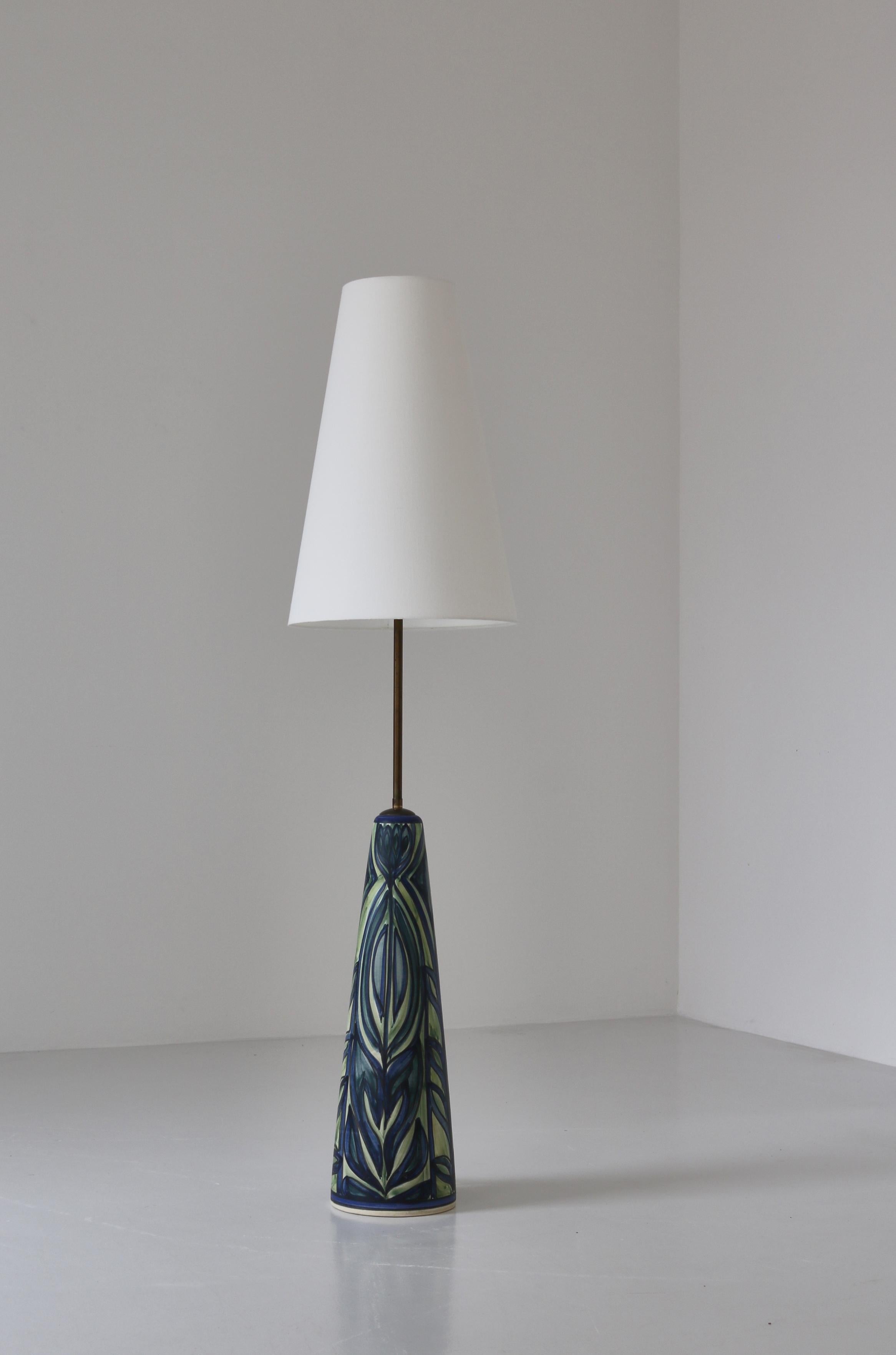 Large Blue Ceramic Floor Lamp Noomi Backhausen for Søholm, 1960s, Danish Modern In Good Condition For Sale In Odense, DK