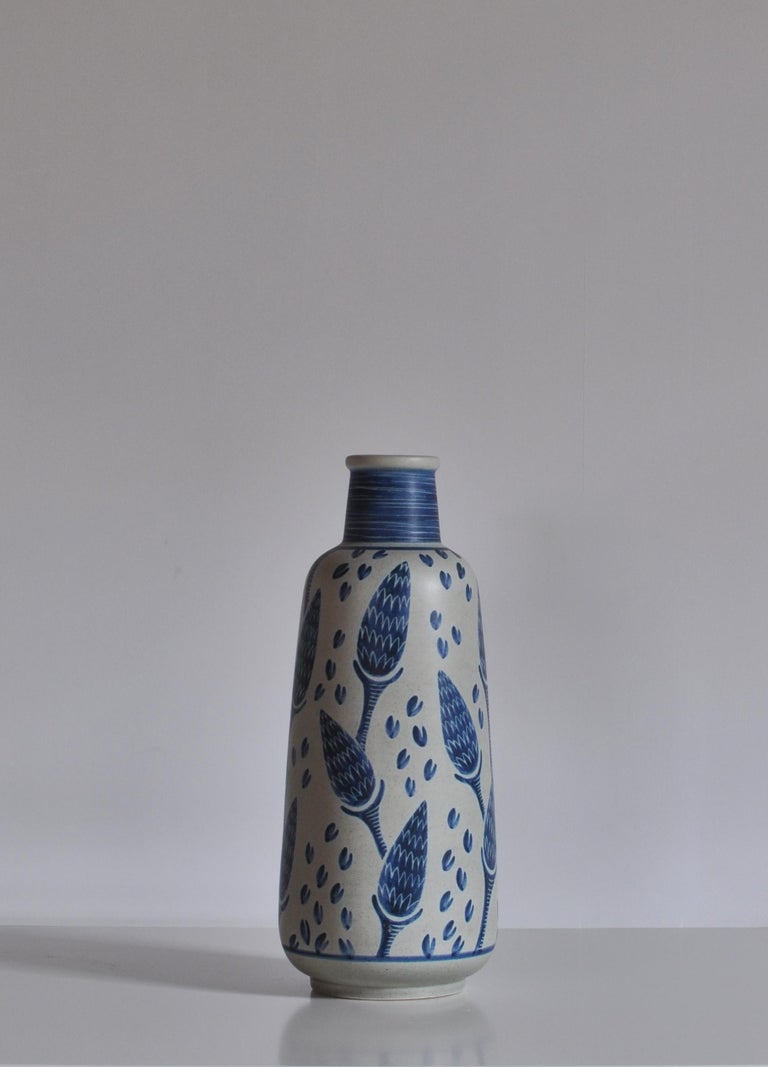 Large Blue Ceramic Floor Vase by Rigmor Nielsen for Søholm, 1960s ...