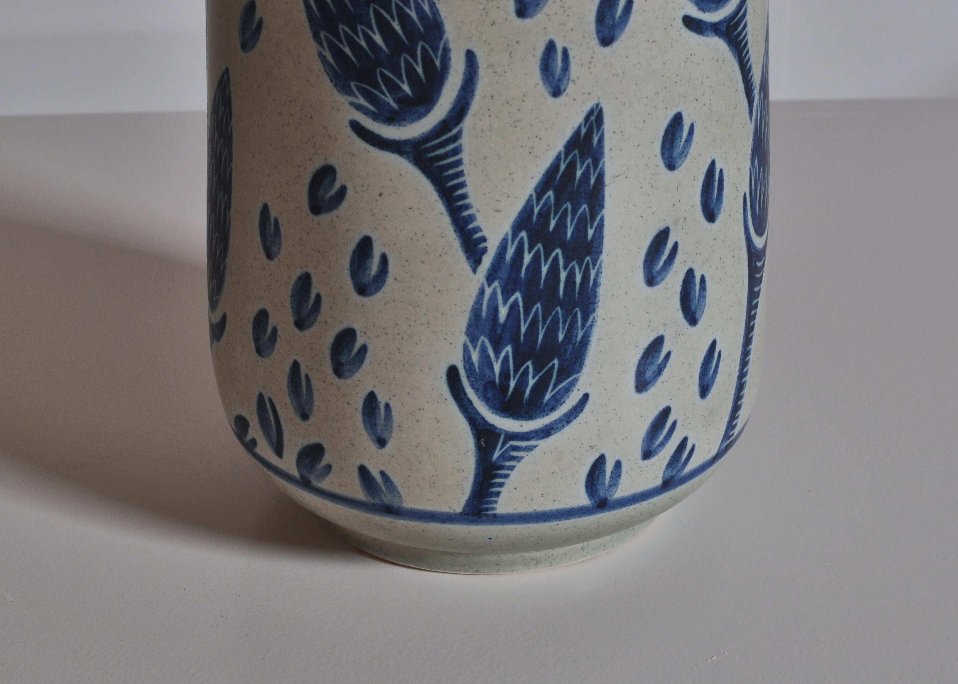 Scandinavian Modern Large Blue Ceramic Floor Vase by Rigmor Nielsen for Søholm, 1960s Danish Modern