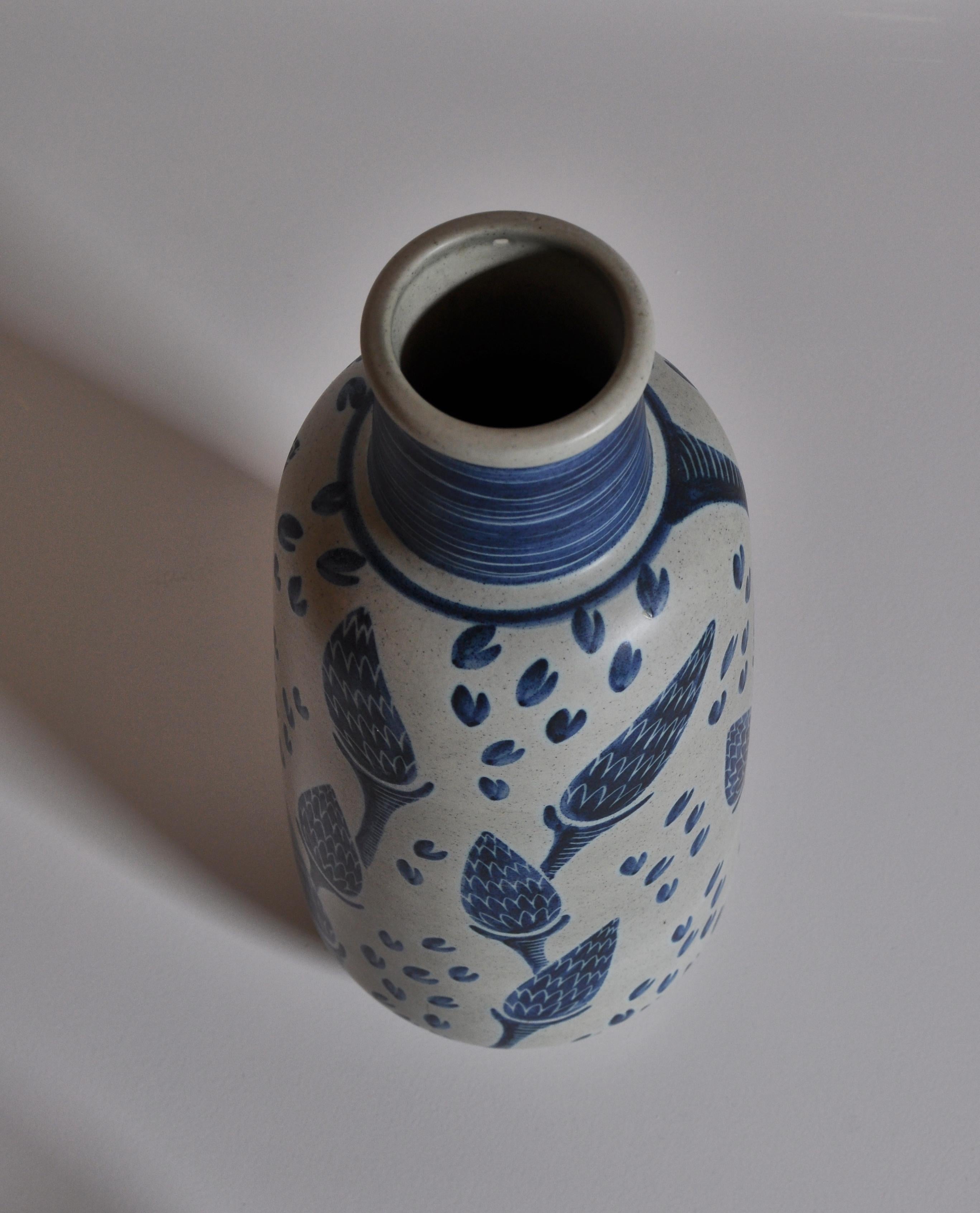 Mid-20th Century Large Blue Ceramic Floor Vase by Rigmor Nielsen for Søholm, 1960s Danish Modern