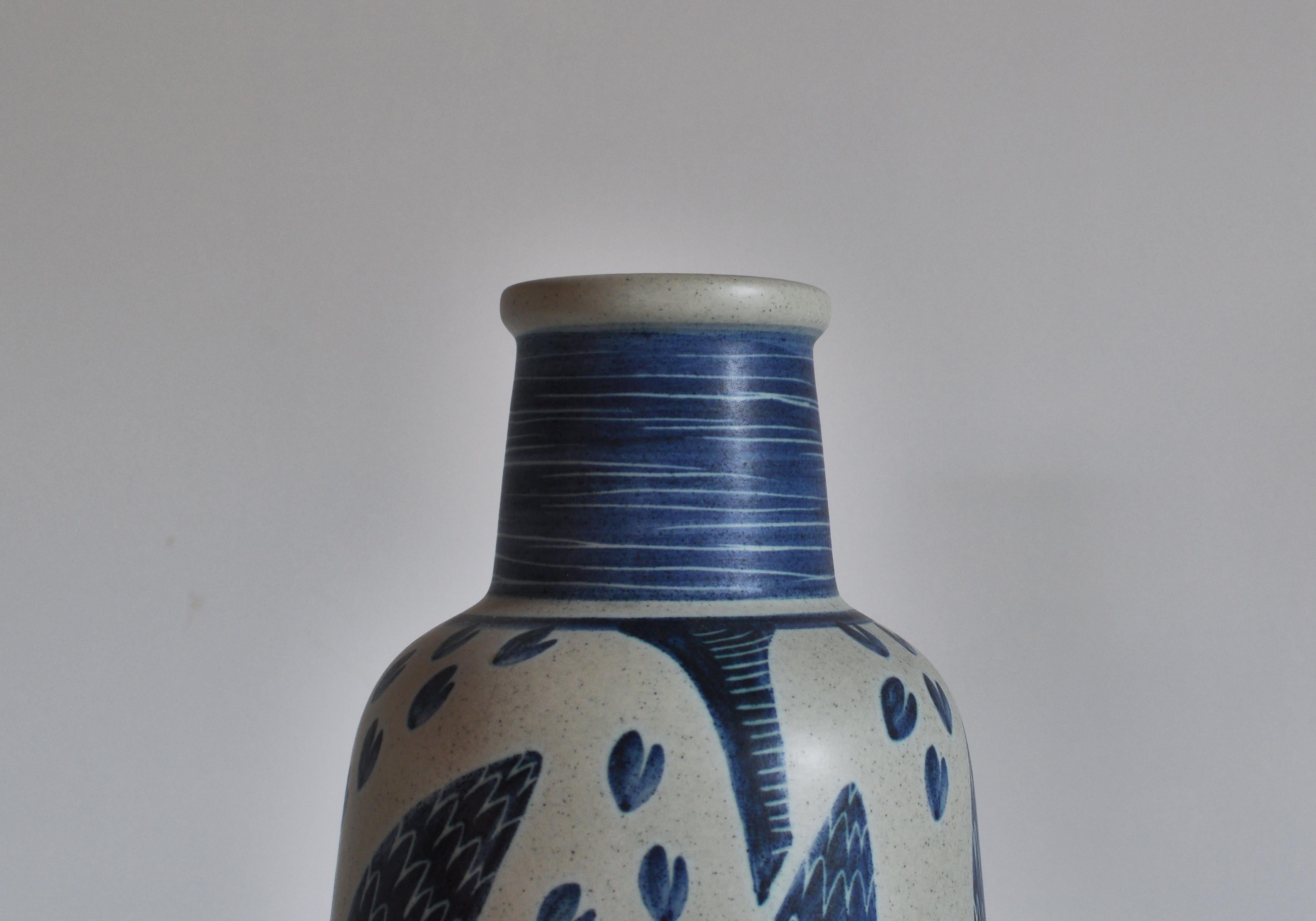 Stoneware Large Blue Ceramic Floor Vase by Rigmor Nielsen for Søholm, 1960s Danish Modern