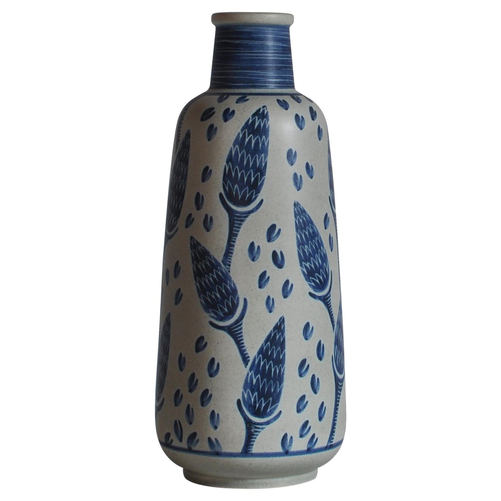 Large Blue Ceramic Floor Vase by Rigmor Nielsen for Søholm, 1960s Danish Modern