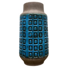 Large blue ceramic mid-century modern vase with graphic pattern
